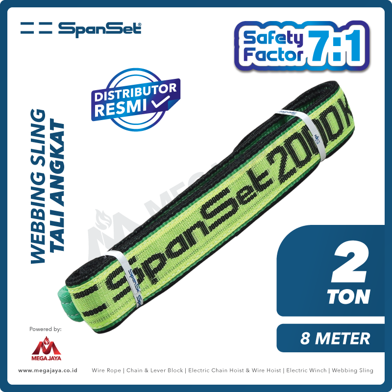 SPANSET-Webbing-Sling-2Ton-x-8Meter-I.png Web Sling Spanset (7:1) 2Ply 2 Ton X 8 Meter (Hijau) - Image 1