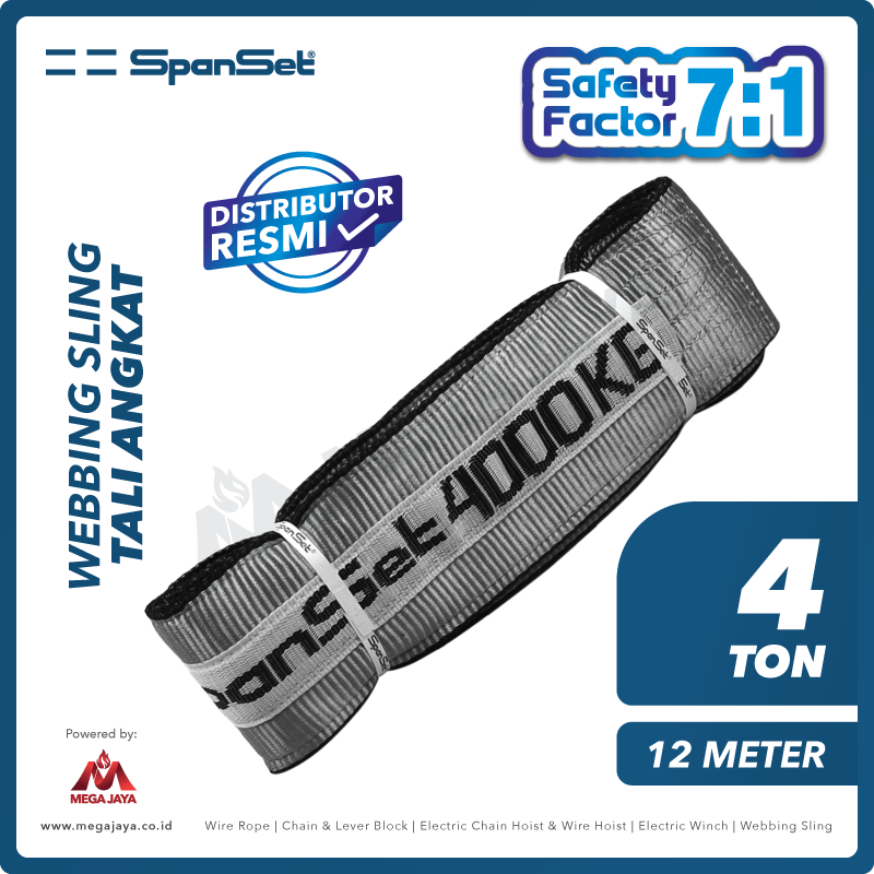 SPANSET-Webbing-Sling-4Ton-x-12Meter-I.png Web Sling Spanset (7:1) 2Ply 4 Ton X 12 Meter (Abu) - Image 1