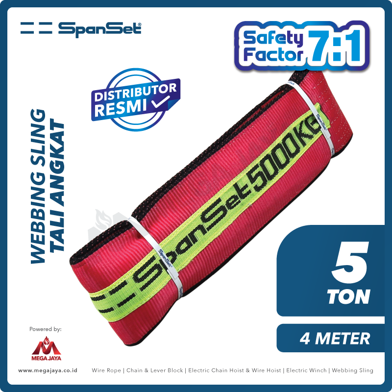 SPANSET-Webbing-Sling-5Ton-x-4Meter-I.png Web Sling Spanset (7:1) 2Ply 5 Ton X 4 Meter (Merah) - Image 1