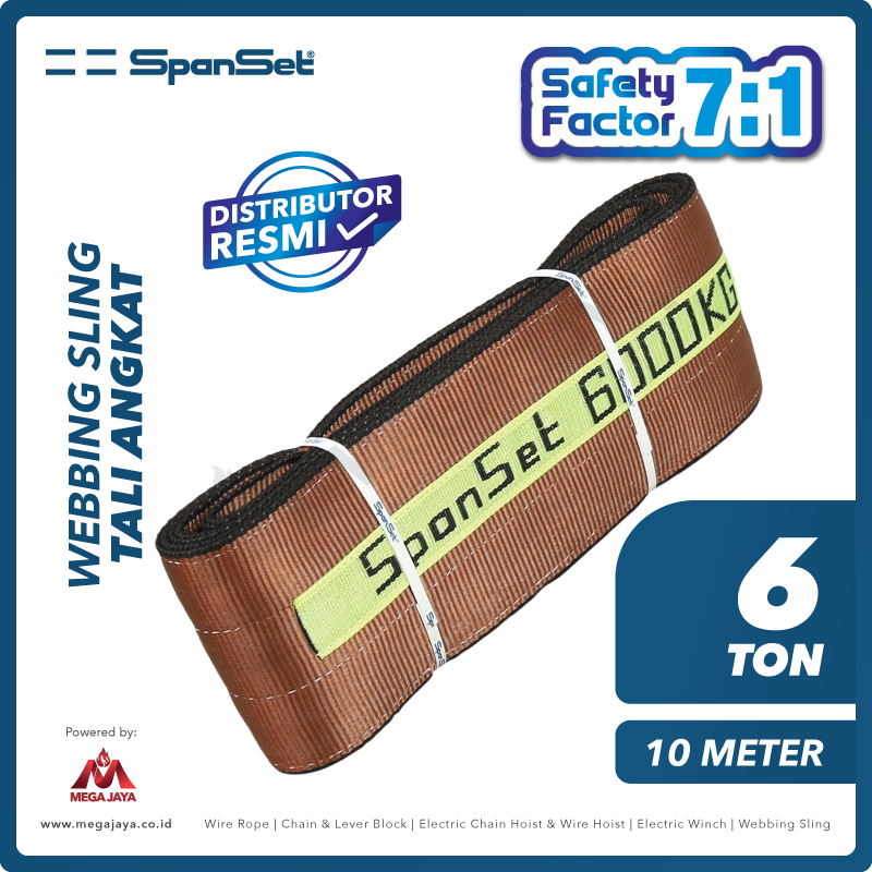 SPANSET-Webbing-Sling-6Ton-x-10Meter-I.png Web Sling Spanset (7:1) 2Ply 6 Ton X 10 Meter (Cokelat) - Image 1