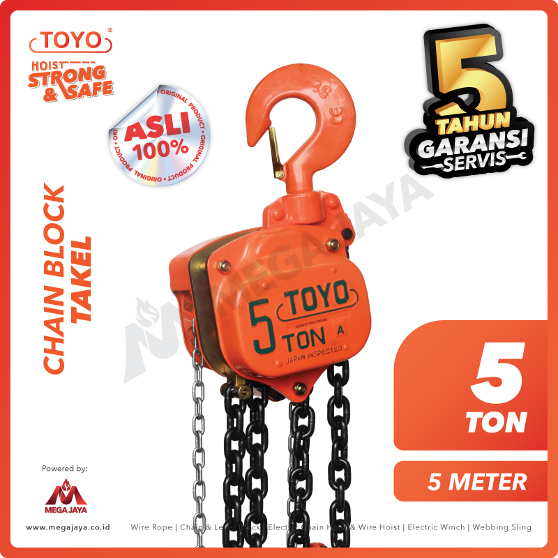 TOYO-Chain-Block-5Ton-x-5Meter-I.png Chain Block Toyo 5 Ton x 5 Meter (10Milimeter) - Image 1