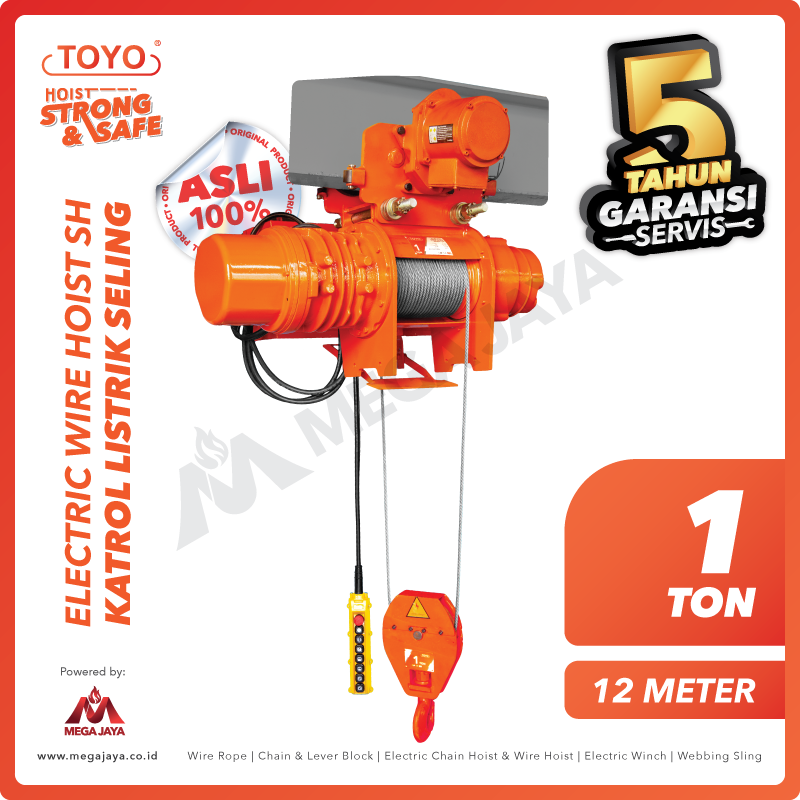 TOYO-Electric-Wire-Rope-Hoist-SH-1Ton-x-12Meter-I.png Electric Wire Rope Hoist 3F Toyo SH + Trolley 1 Ton x 12 Meter - Image 1