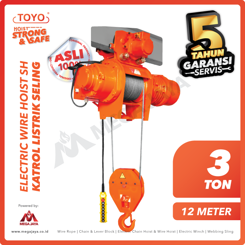 TOYO-Electric-Wire-Rope-Hoist-SH-3Ton-x-12-Meter-I.png Electric Wire Rope Hoist 3F Toyo SH + Trolley 3 Ton x 12 Meter - Image 1