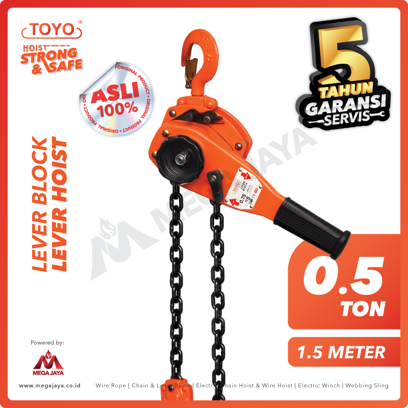 TOYO-Lever-Block-0.5Ton-x-1.5Meter-I.png Lever Block Toyo 0,5 Ton x 1,5 Meter (5Milimeter) - Image 1