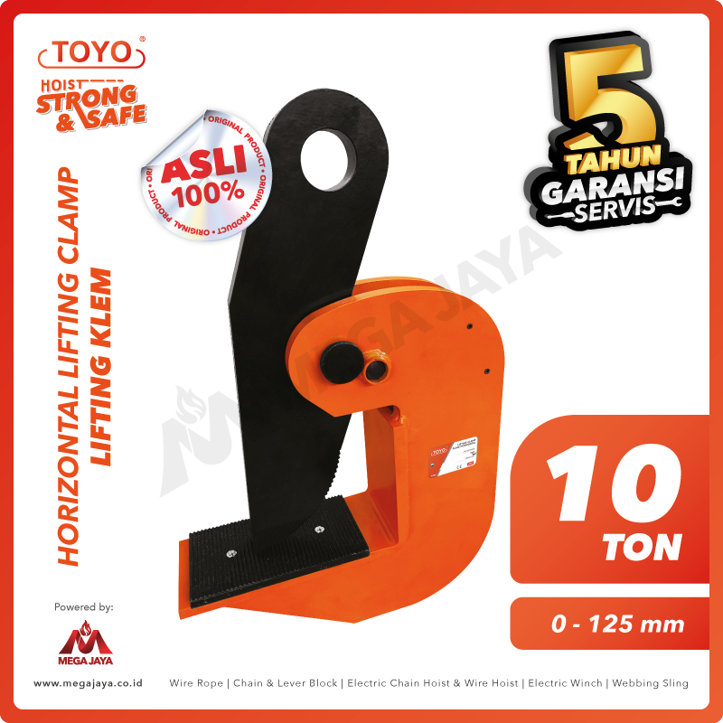 TOYO-Lifting-Clamp-Horizontal-10Ton-I.png Lifting Clamp Plate Horizontal Toyo PDB10 10 Ton : 0-125Milimeter - Image 1