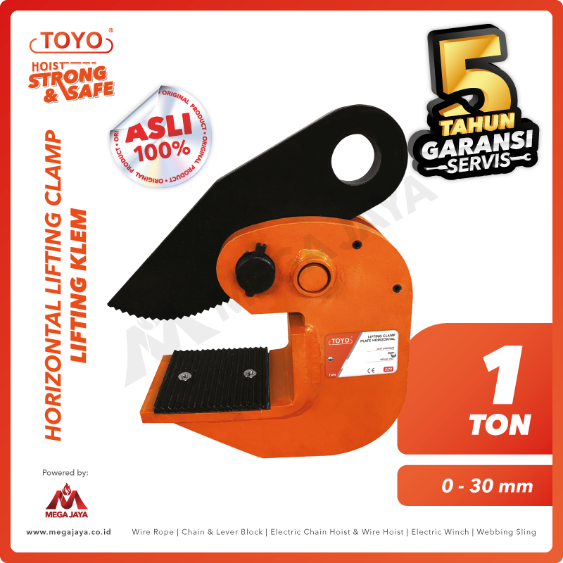 TOYO-Lifting-Clamp-Horizontal-1Ton-I.png Lifting Clamp Plate Horizontal Toyo PDB1 1Ton : 0-30Milimeter - Image 1