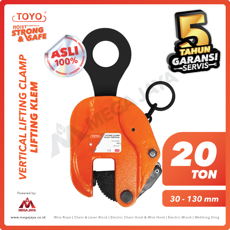 TOYO-Lifting-Clamp-Plate-Vertical-TOYO-20Ton-I.png Lifting Clamp Plate Vertical Toyo CDH 20 Ton : 30-130Milimeter - Image 1
