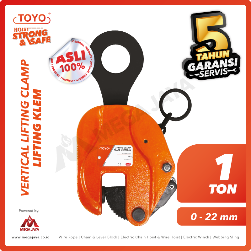 TOYO-Lifting-clamp-plate-Vertical-1Ton-I.png Lifting Clamp Plate Vertical Toyo QC-1B 1 Ton : 0-22Milimeter - Image 1