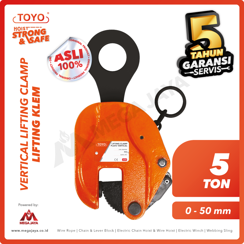TOYO-Lifting-clamp-plate-Vertical-5Ton-I.png Lifting Clamp Plate Vertical Toyo QC-5B 5 Ton : 0-50Milimeter - Gambar 1