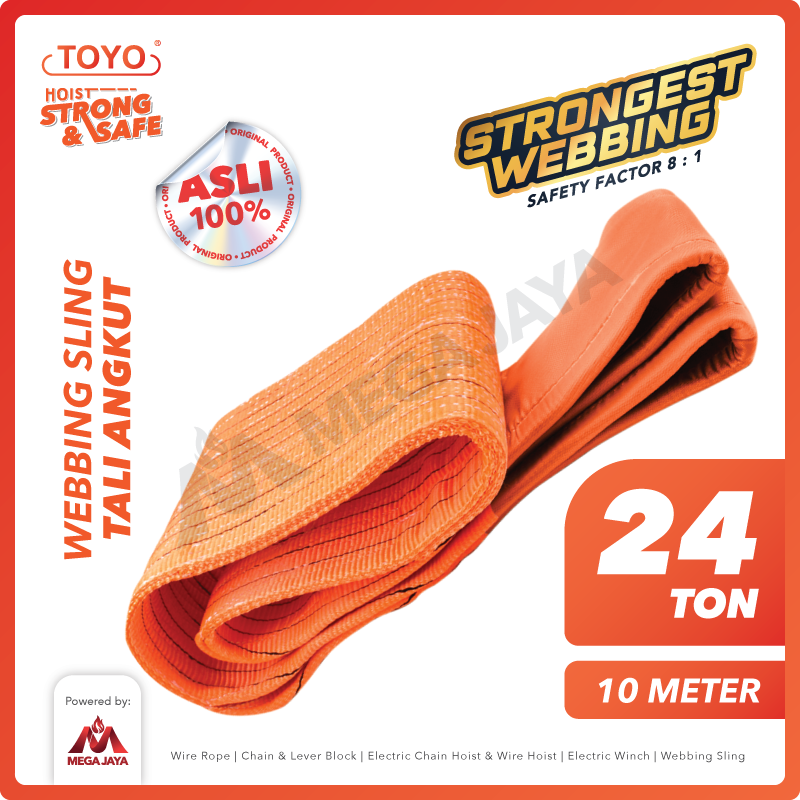 TOYO-Webbing-Sling-24Ton-x-10Meter-I.png Webbing Sling Merek Toyolift (8:1) 4Ply 24 Ton X 10 Meter (Orange) - Image 1