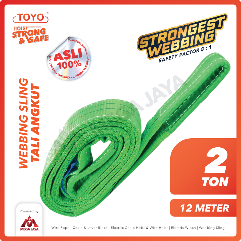 TOYO-Webbing-Sling-2Ton-x-12Meter-I.png Webbing Sling Merek Toyolift (8:1) 2Ply 2 Ton X 12 Meter (Hijau) - Image 1