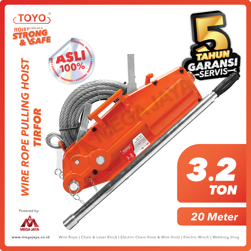 TOYO-Wire-Rope-Pulling-Hoist-3.2Tx20M-I.png Wire Rope Pulling Hoist Toyo ZNL3200 3,2 T x 20 M 16mm - Gambar 1