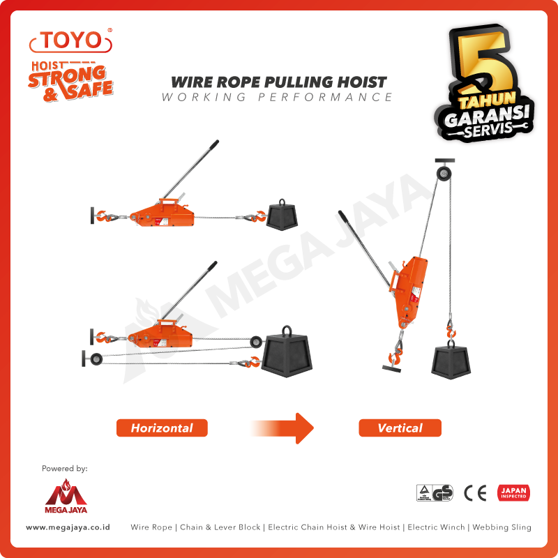 Wire Rope Pulling Hoist Toyo ZNL1600 1,6 Ton x 20 Meter 11Milimeter - Gambar 3