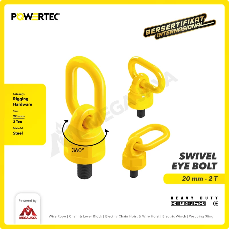POWERTEC Swivel Eye Bolt / Mata Baut M20 - 2 Ton - Gambar 2