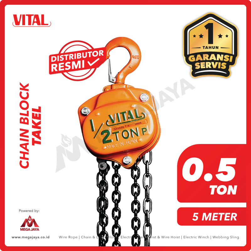 VITAL-Chain-Block-0.5Ton-x-5Meter-I.png Chain Block Vital JPN 0,5 Ton x 5 Meter - Image 1