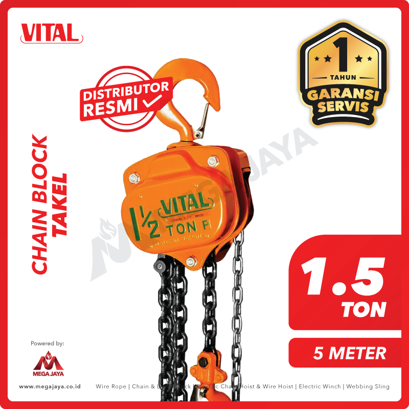VITAL-Chain-Block-1.5Ton-x-5Meter-I.png Chain Block Vital JPN 1,5 Ton x 5 Meter - Image 1