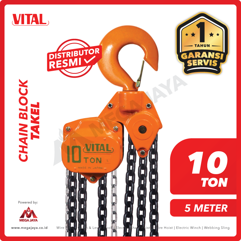 VITAL-Chain-Block-10Ton-x-5Meter-I.png Chain Block Vital JPN 10 Ton x 5 Meter - Image 1