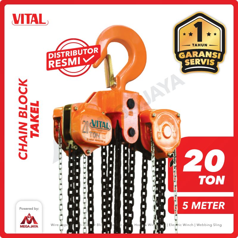 VITAL-Chain-Block-20Ton-x-5Meter-I.png Chain Block Vital JPN 20 Ton x 5 Meter - Image 1