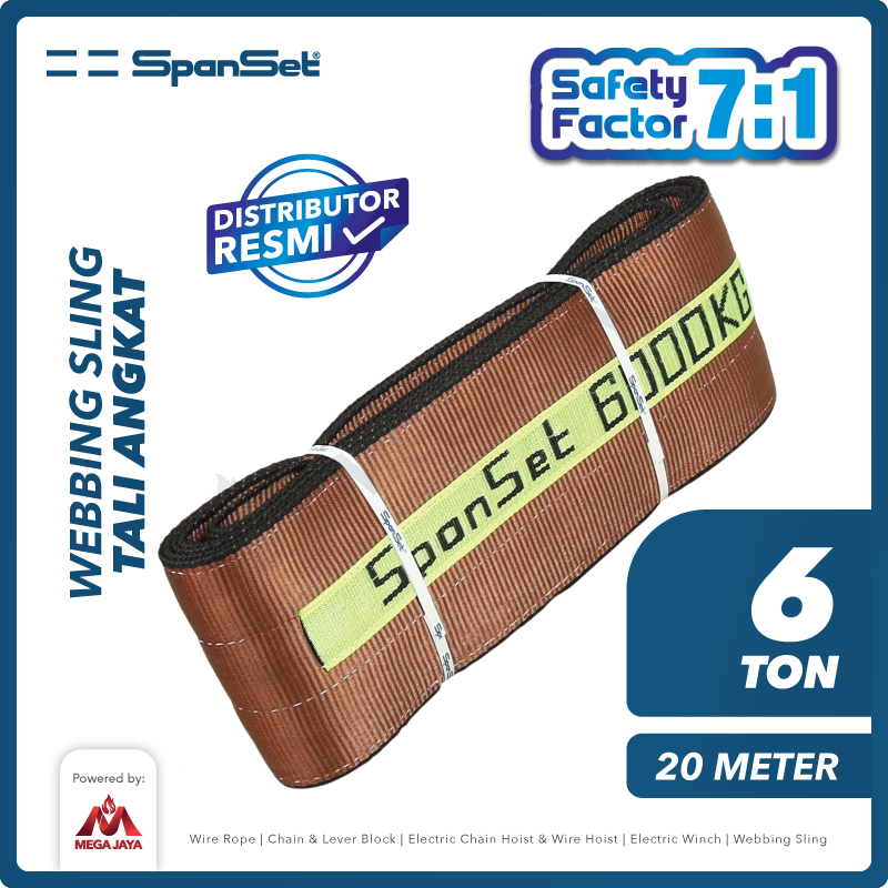 Webbing-Sling-SPANSET-6Ton-x-20Meter-I.png Web Sling Spanset (7:1) 2Ply 6 Ton X 20 Meter (Cokelat) - Gambar 1