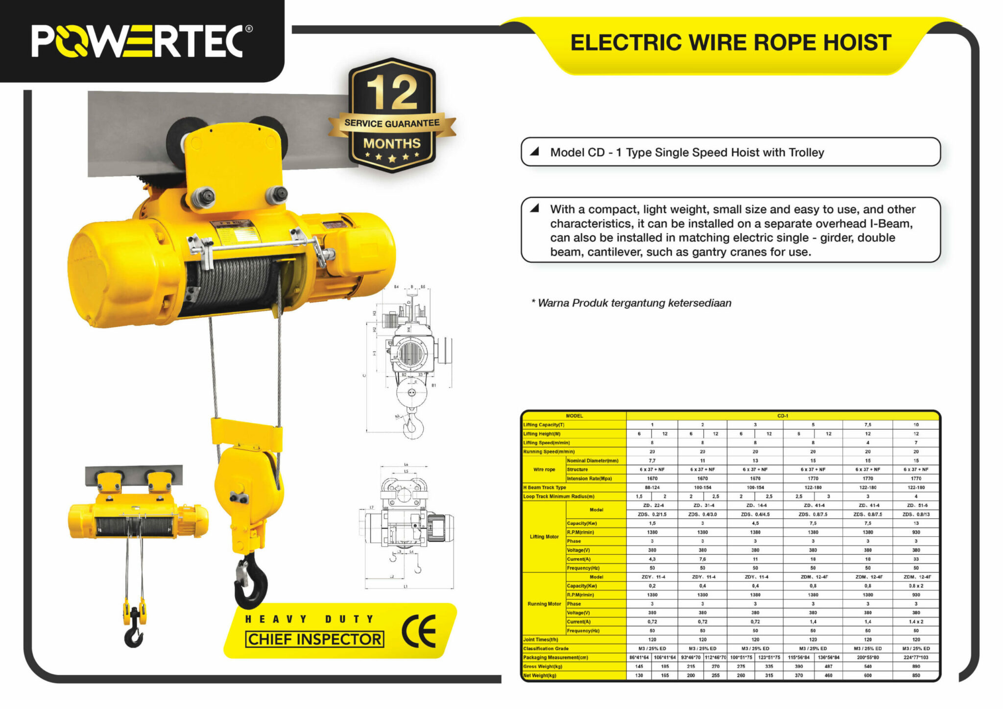 Jual Electric Wire Rope Hoist Powertec Mega Jaya - Brosur