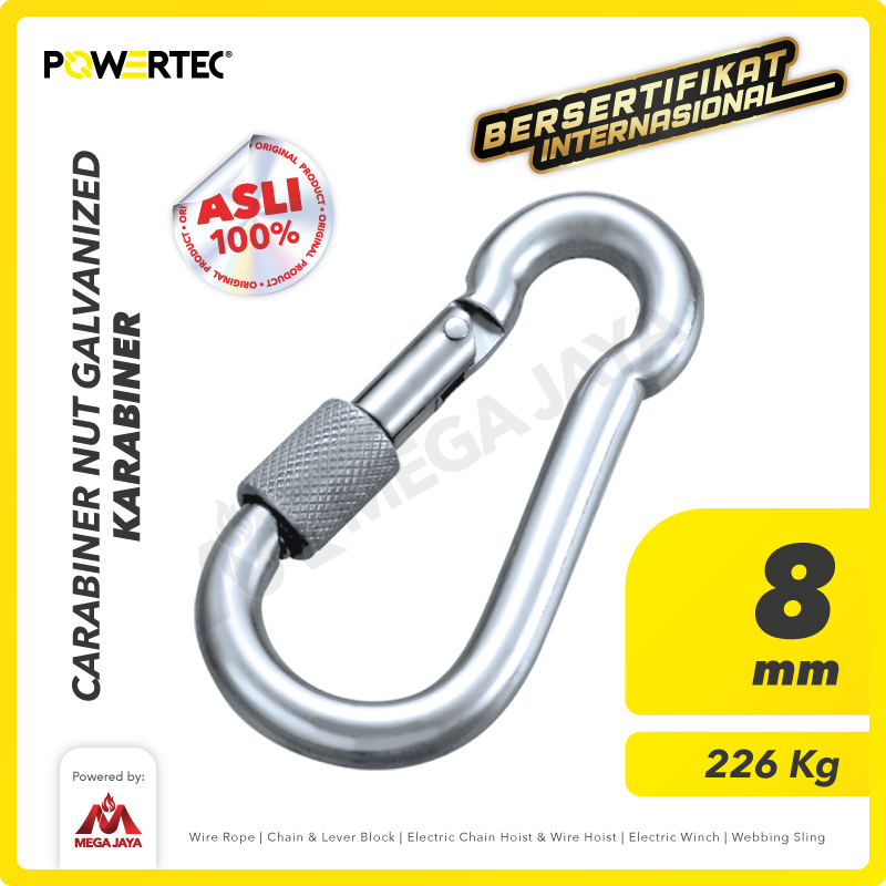 POWERTEC-Carabiner-Nut-Galvanized-8mm-I Carabiner Powertec Nut Galv 8Milimeter - Image 1