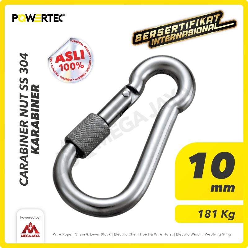 POWERTEC-Carabiner-Nut-SS-304-10mm-I Carabiner Powertec Nut SS 304 10Milimeter - Gambar 1