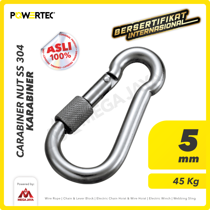 POWERTEC-Carabiner-Nut-SS-304-5mm-I Carabiner Powertec Nut SS 304 5Milimeter - Gambar 1