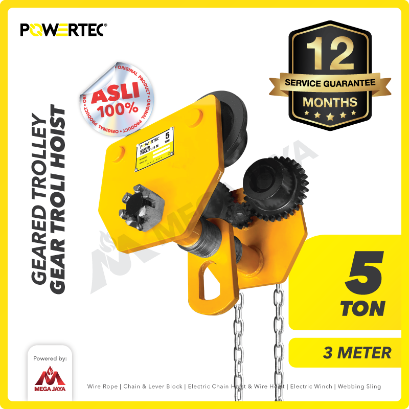 POWERTEC-Geared-Trolley-5Ton-x-3Meter-I Geared Trolley Powertec GCT-SN 5 Ton x 3 Meter (New) - Gambar 1