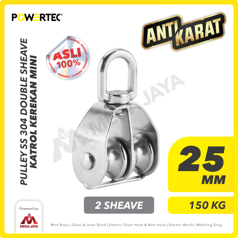 POWERTEC-Pulley-SS-Double-Sheave-25mm-I Pulley Powertec SS 304 Double 25Milimeter - Image 1
