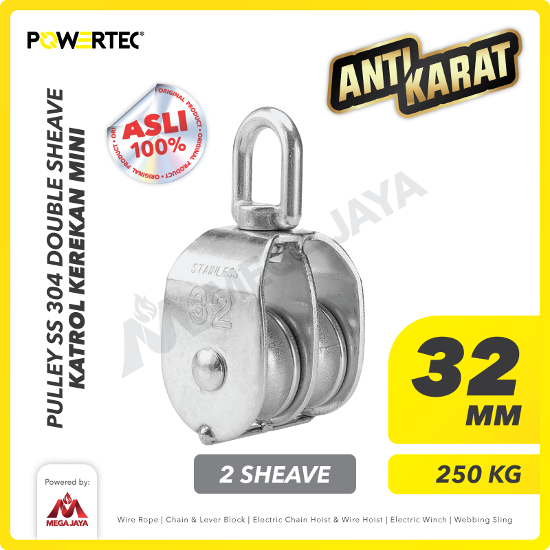POWERTEC-Pulley-SS-Double-Sheave-32mm-I Pulley Powertec SS 304 Double 32Milimeter - Gambar 1