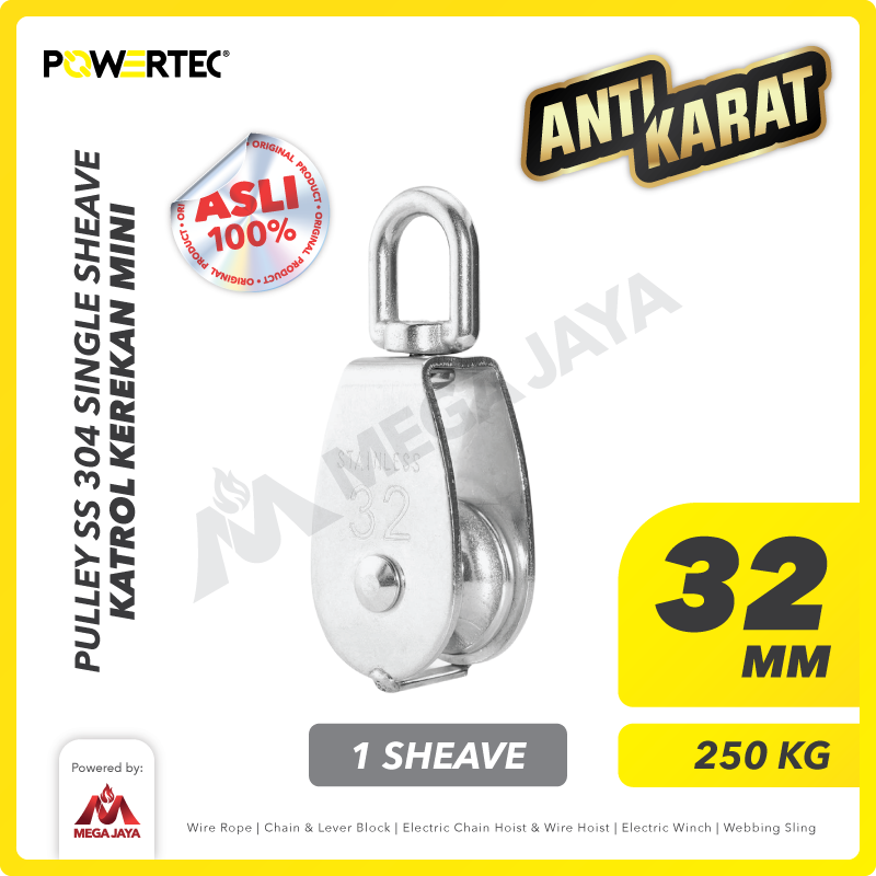 POWERTEC-Pulley-SS-Single-Sheave-32mm-I Pulley Powertec SS 304 Single 32Milimeter - Image 1