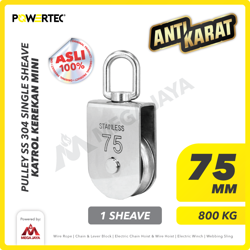 POWERTEC-Pulley-SS-Single-Sheave-75mm-I Pulley Powertec SS 304 Single 75Milimeter - Gambar 1