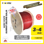 Wire Rope Powertec 6x12 + 7FC PVC (Merah) 3-4Milimeter (Ecer)
