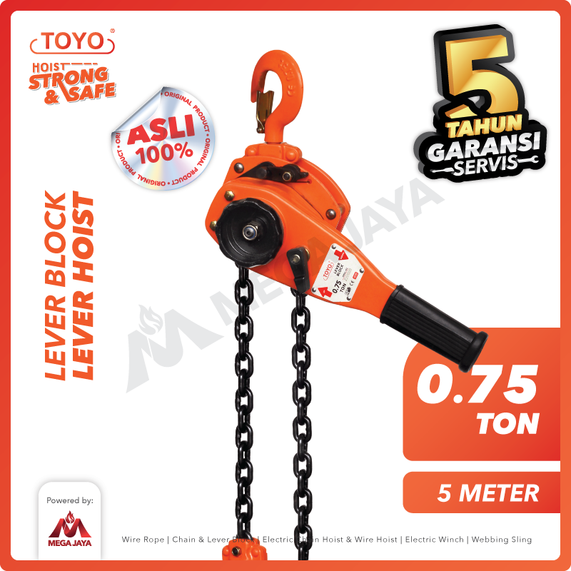 TOYO-Lever-Block-0.75Ton-x-5Meter-I Lever Block Toyo 0,75 Ton x 5 Meter (6,3Milimeter) - Gambar 1