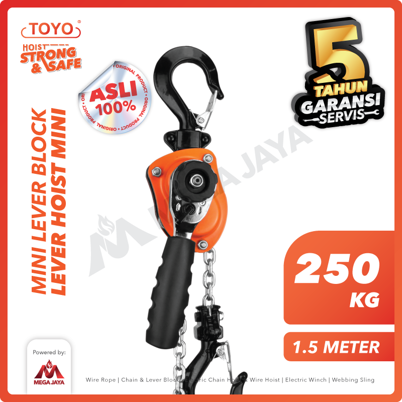 TOYO-Lever-Block-250kg-x-1.5Meter-I Lever Block Mini Toyo 0,25 Ton x 1,5 Meter (4Milimeter) - Gambar 1