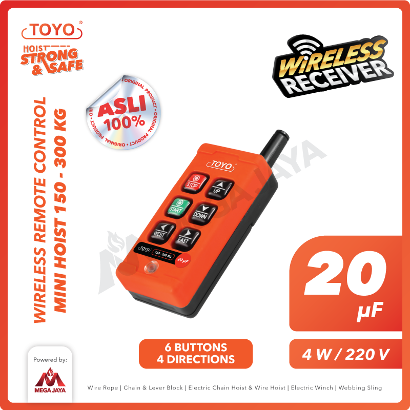 TOYO-WIRELESS-RC-6-BUTTON-MINI-HOIST-150-300kg-I Wireless Remote Control for Mini Hoist Toyo 150-300 Kg (20μF) 6 Button - Image 1