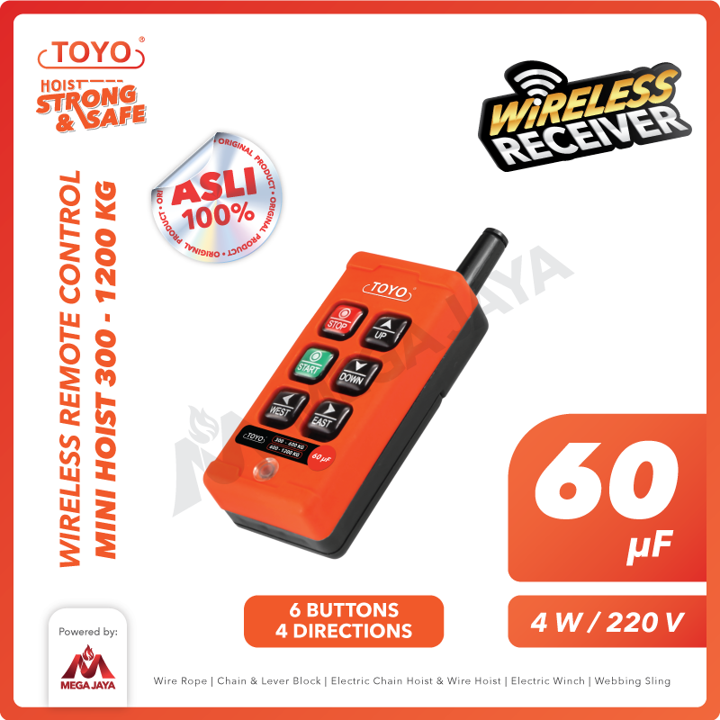 TOYO-WIRELESS-RC-6-BUTTON-MINI-HOIST-300-1200kg-I Wireless Remote Control for Mini Hoist Toyo 300-600 Kg / 600-1200 Kg (60μF) 6 Button - Image 1