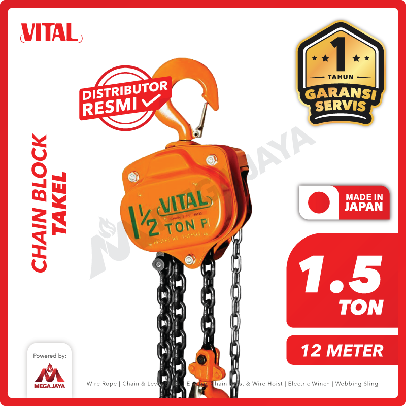 VITAL-Chain-Block-1.5Ton-x-12Meter-I Chain Block Vital JPN 1,5 Ton x 12 Meter - Gambar 1