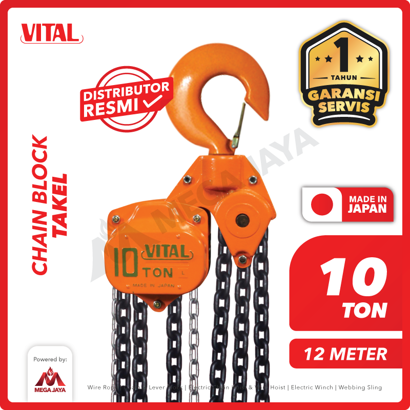 VITAL-Chain-Block-10Ton-x-12Meter-I Chain Block Vital JPN 10 Ton x 12 Meter - Image 1