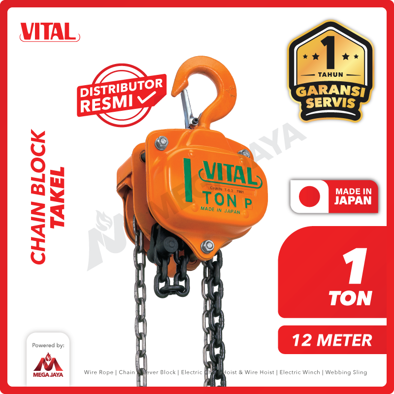 VITAL-Chain-Block-1Ton-x-12Meter-I Chain Block Vital JPN 1 Ton x 12 Meter - Image 1