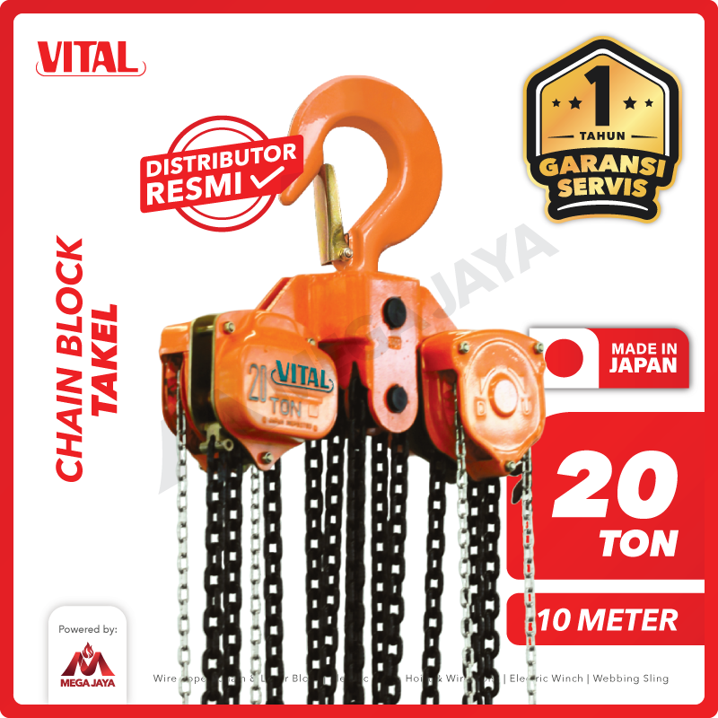 VITAL-Chain-Block-20Ton-x-10Meter-I Chain Block Vital JPN 20 Ton x 10 Meter - Image 1