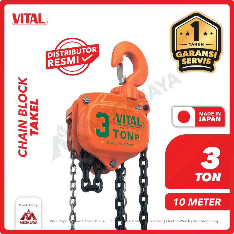 VITAL-Chain-Block-3Ton-x-10Meter-I Chain Block Vital JPN 3 Ton x 10 Meter - Image 1