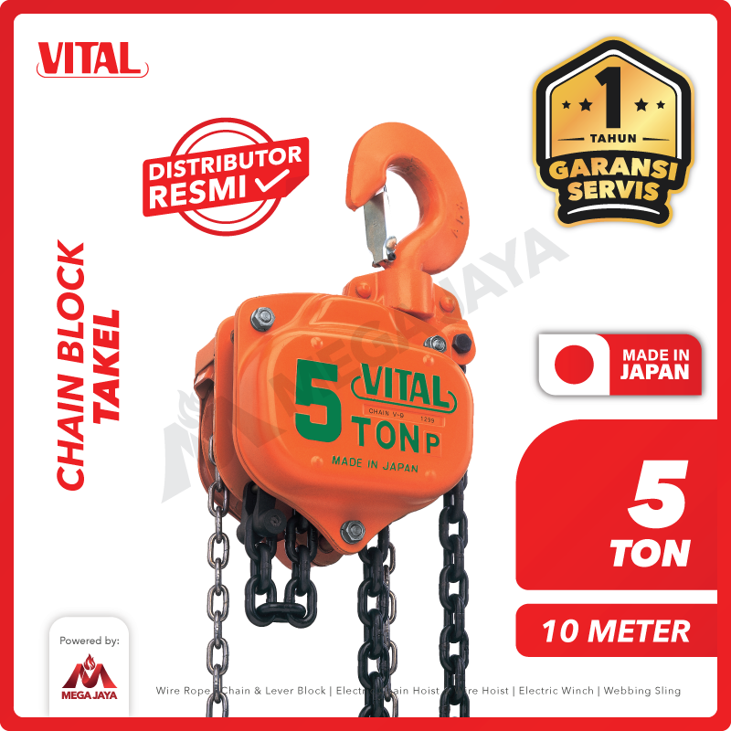 VITAL-Chain-Block-5Ton-x-10Meter-I Chain Block Vital JPN 5 Ton x 10 Meter - Image 1