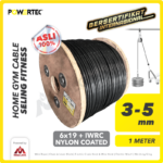 Wire Rope Powertec 6x19 + IWRC PVC (Hitam) 3-5Milimeter (Ecer)
