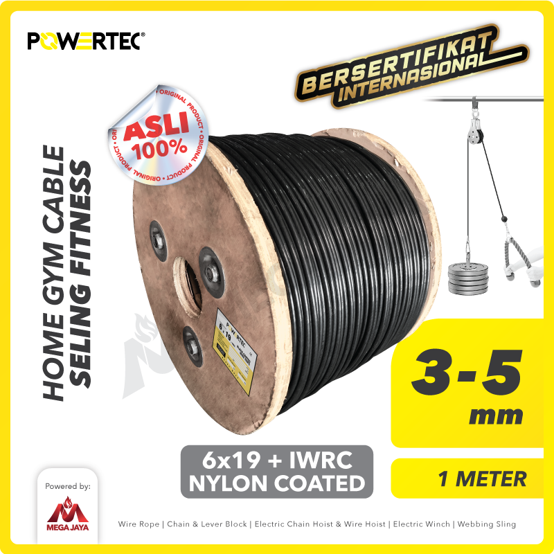 Wire-Rope-POWERTEC-6x19-IWRC-Black-Coated-3-5mm-x-1-Meter-I Wire Rope Powertec 6x19 + IWRC PVC (Hitam) 3-5Milimeter (Ecer) - Gambar 1