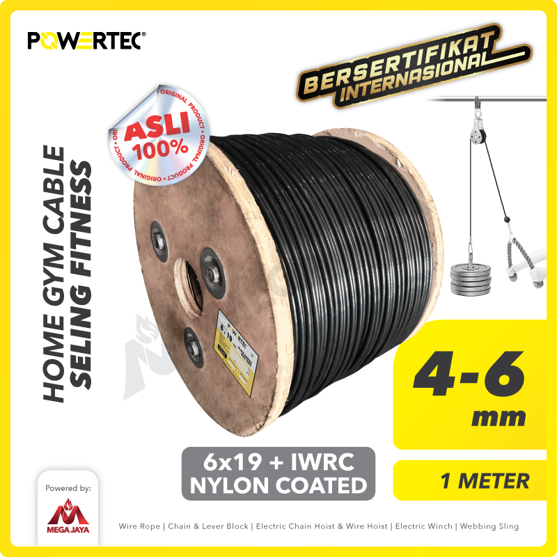 Wire-Rope-POWERTEC-6x19-IWRC-Black-Coated-4-6mm-x-1-Meter-I Wire Rope Powertec 6x19 + IWRC PVC (Hitam) 4-6Milimeter (Ecer) - Image 1