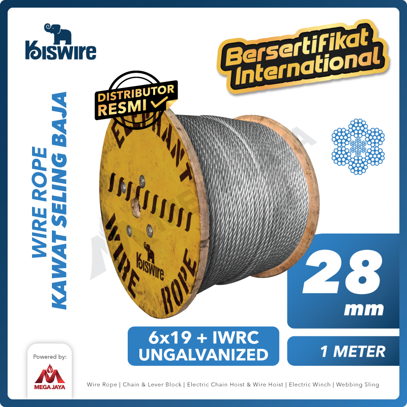 KISWIRE-Wire-Rope-6x19-IWRC-28mm-x-1Meter-I Wire Rope Kiswire Korea 6x19 + IWRC Ungalv 28Milimeter - Gambar 1