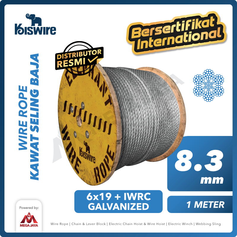 KISWIRE-Wire-Rope-6x19-IWRC-8.3mm-x-1Meter I Wire Rope Kiswire Korea 6x19 + IWRC Galv 8,3Milimeter (Gondola) - Image 1