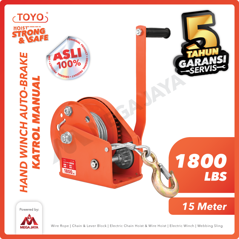 gambar 1 Hand Winch BHW (Self-Locking) Toyo 1800lbs + Wire Rope 15Meter - Gambar 1