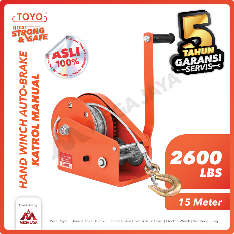 gambar 1 Hand Winch BHW (Self-Locking) Toyo 2600lbs + Wire Rope 15Meter - Gambar 1